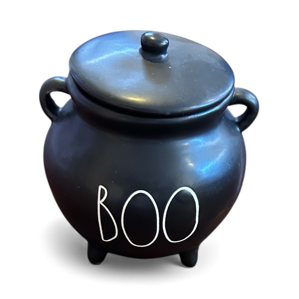 Rae Dunn Black Cauldron with 'Boo' Design